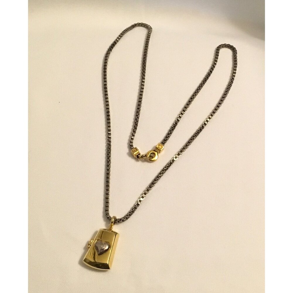 Liz Claiborne  Silver Gold Tone Necklace Pendant Heart Locket Bookchain 32 “